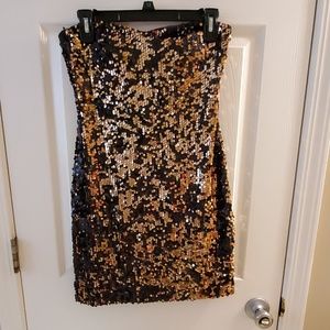 AUW Rose Gold & Black Sequin Strapless Dress. Med.